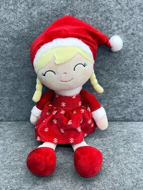 Gloveleya 11" Christmas Santa Girl Plush Doll Red Snowflake Dress Holiday Gift